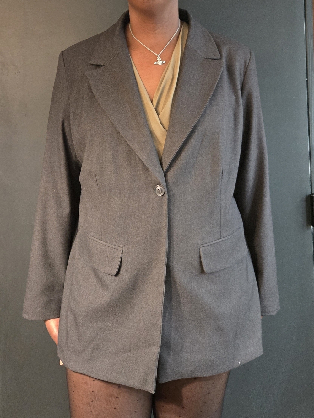 future collective | target | nipped waist blazer | hourglass | grey | size: 2x